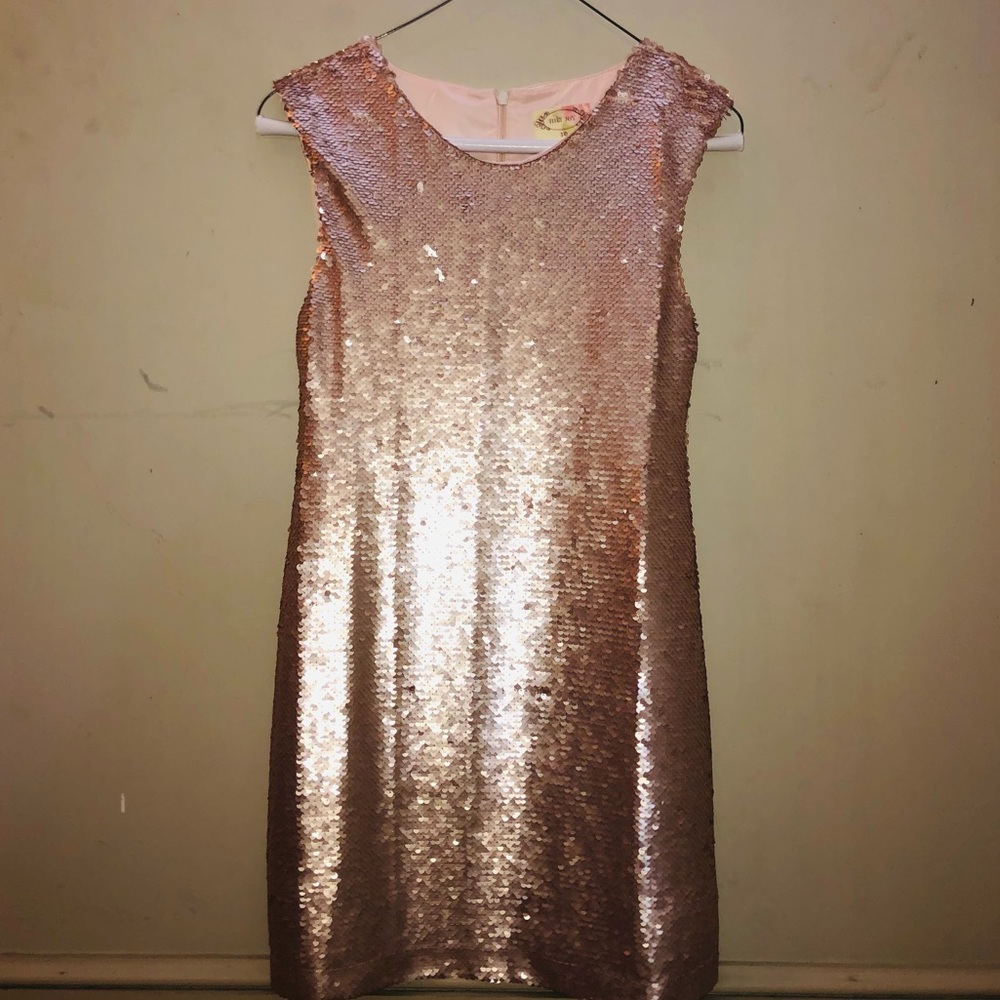 Rose gold, sequin-flip dress. Children’s size 10